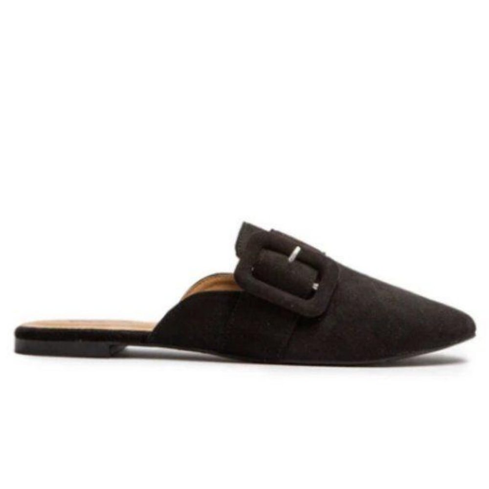 Faux Suede Buckle Mule in Black - Picture 4 of 7